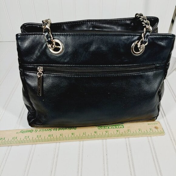 Giani Bernini Black Leather Chain Hardware Handmade Trim Shoulder Bag 0149 - Picture 7 of 12